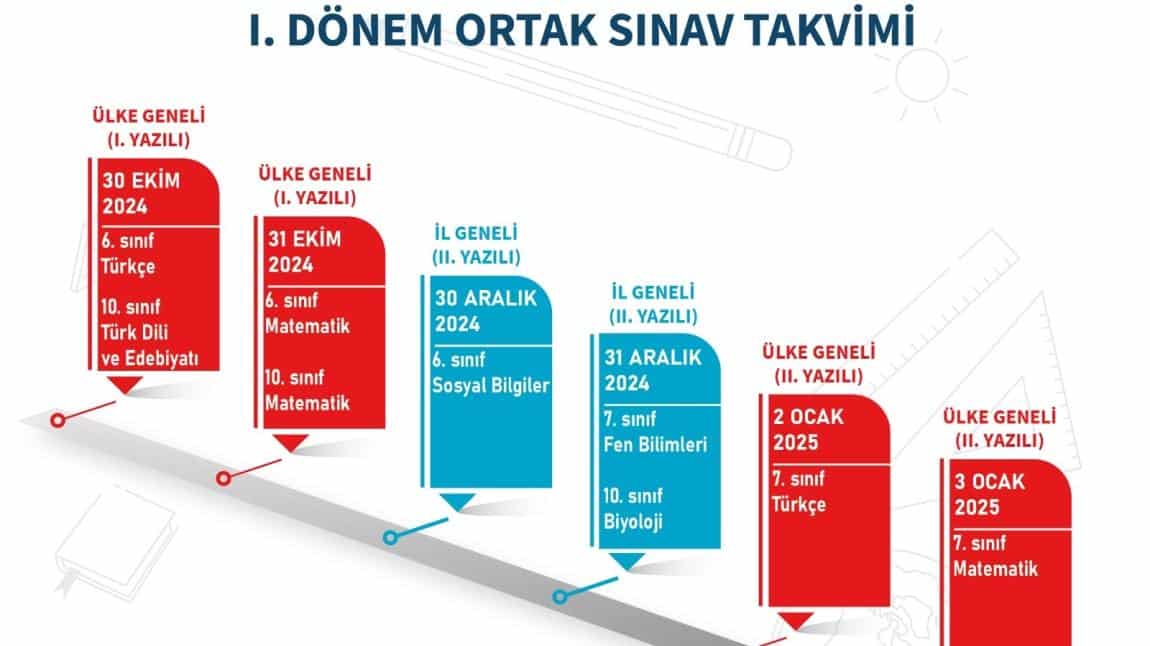 1. Dönem 2. Ortak Sınav Takvimi